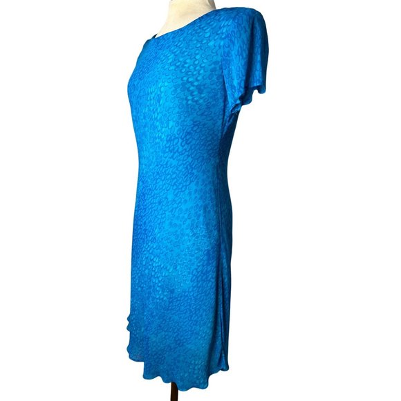 Outlook Women's Dress Size 6 Blue Paisley Short Sleeve Round Neck Lined Sheath K - Picture 2 of 13